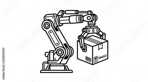 industrial robotic arm packaging cardboard box automation vector illustration