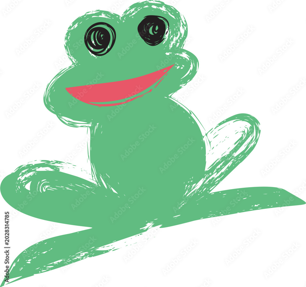 Fototapeta premium Frog Sitting On Leaf Brush Style