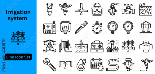 Photos Line art vector of Irrigation system icon set