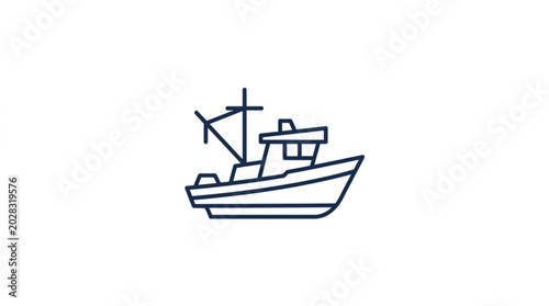 Billede på lærred Simple Outline Drawing of a Fishing Boat Vessel.