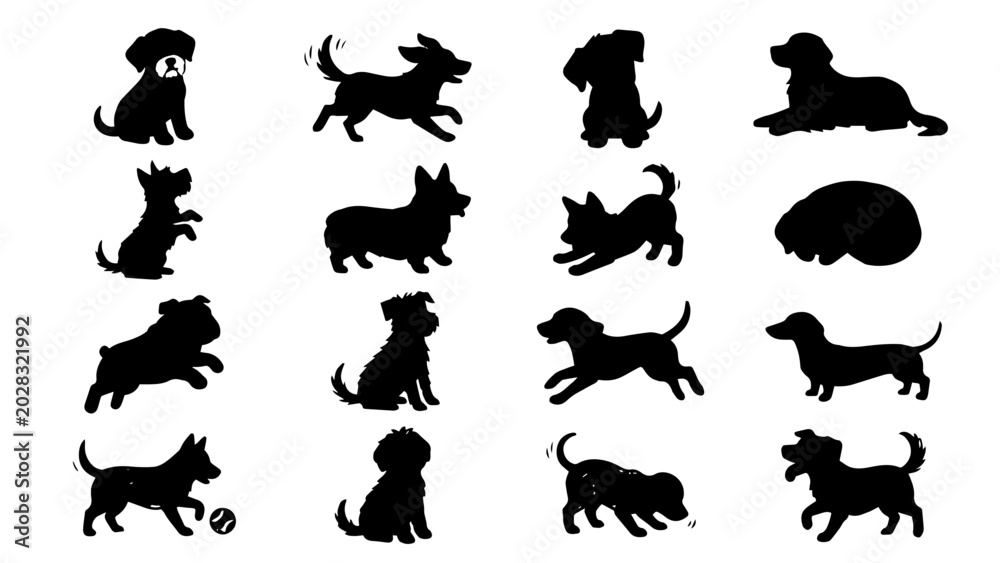 Fototapeta premium Minimal Black Dog Silhouette Doodles with Chalk Scribble Sketch Texture