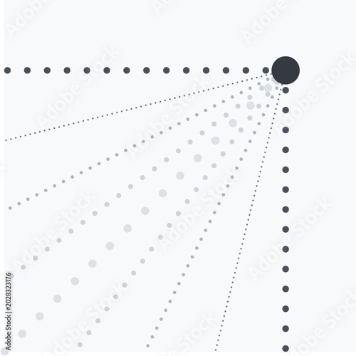 Minimalist abstract geometric composition with off-center burst of dotted lines radiating from single dark circular point illustration