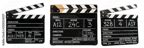Konstfotografi A set of classic film clapperboards isolated on white background, movie producti