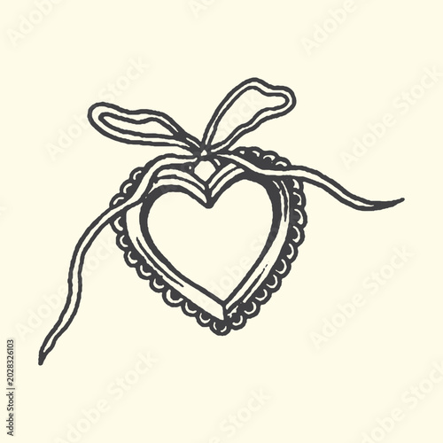 Photos Hand-drawn heart shape with ribbon and decorative border decoration valentine sw