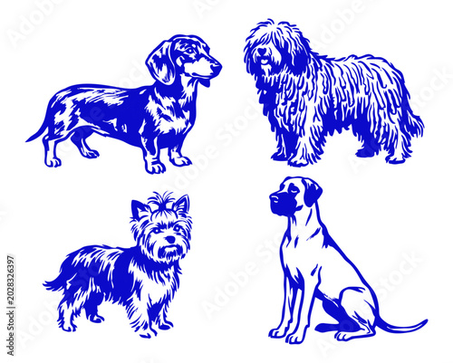 Dogs in Different Poses Brush Sketch Set – Hand Drawn Canine Collection, Artistic Pencil Illustration Vector Pack