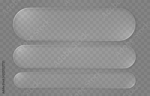 Set of rounded glass elements in different shapes in glassmorphism style. Liquid glass effect PNG. Glass panels with liquid glass effect.