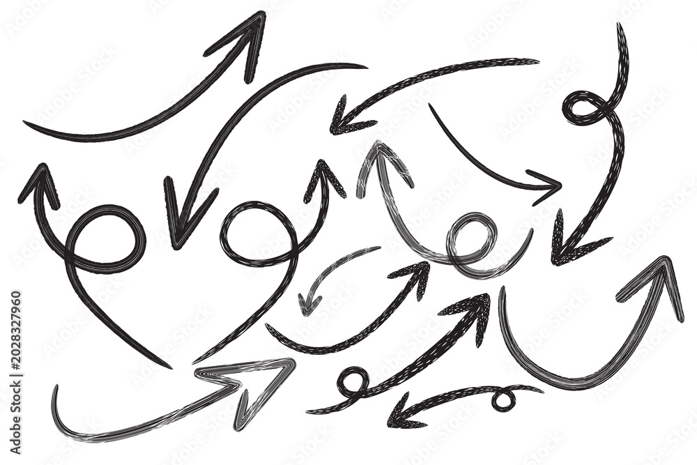 Obraz premium Hand drawn doodle arrows sketch collection for design and direction concepts