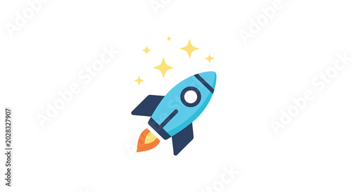 rocket ship icon with stars flat vector illustration on white background