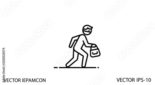 Thief icon, robber with bag, crime, stealthy movement, vector illustration