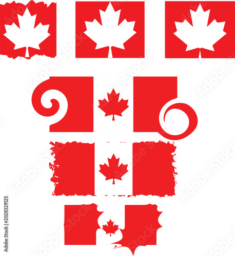 Collection of Canadian flag icons and symbols in red and white