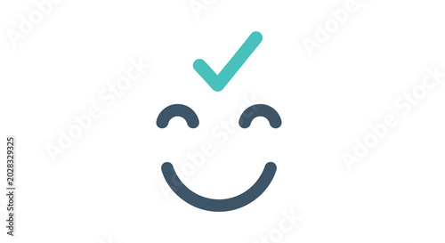 Konstfotografi happy face icon with checkmark flat vector illustration
