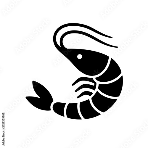 Curved Shrimp Prawn Silhouette for Seafood Restaurant and Marine Food Concept