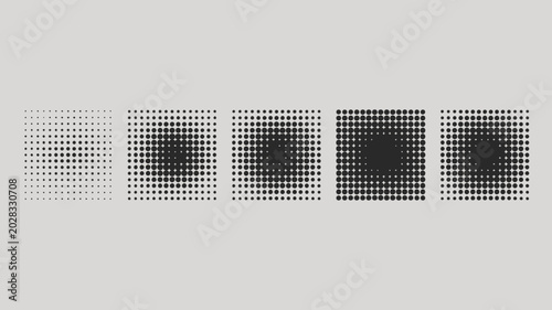 Foto Dot pattern progression five squares with increasing density halftone effect on