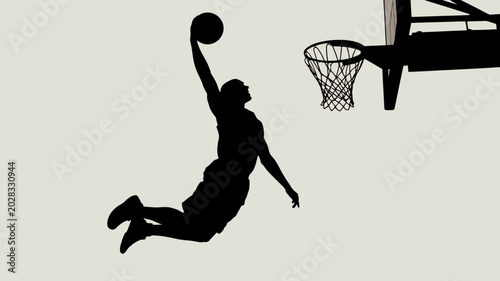 Foto basketball player silhouette dunking towards the hoop against a neutral backgrou