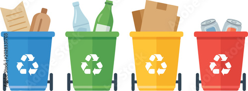 Tableau sur toile Recycling bins with trash recycling container vector  illustration