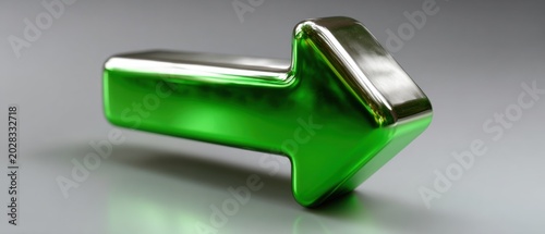 Green glossy arrow 3d metallic icon on gray background