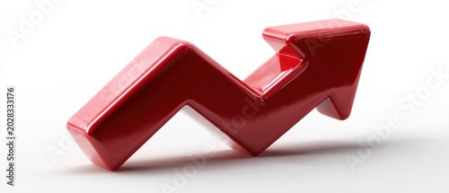 Red upward zigzag arrow icon, glossy trend symbol
