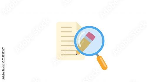 Animated Document And Pencil Moving Under Infinity Magnifier Loop Prores Alpha Channel 4K 60fps