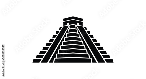 Fotografie Mayan pyramid silhouette against a white background ancient temple structure ill