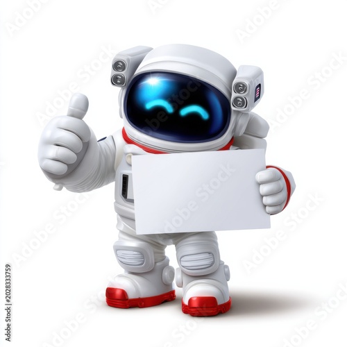 White astronaut mascot illustration with blank sign and thumb