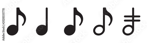 Foto Set of musical notes eighth note sixteenth note and treble clef symbols
