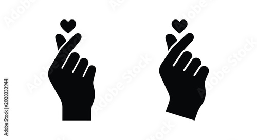 Foto Two black silhouette hand heart gestures on a white background silhouette