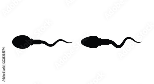 Bild auf Leinwand Two human sperm cells in a side by side view black silhouette