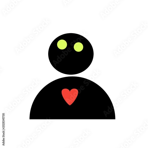 Black User Profile Person Icon with Green Eyes and Red Heart – Creative Love Avatar Symbol Design