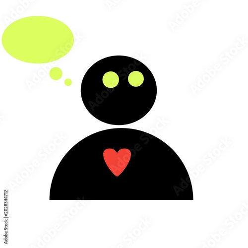 Black User Profile Person Icon with Green Eyes Red Heart and Thought Bubble – Creative Thinking Love Avatar Symbol Design