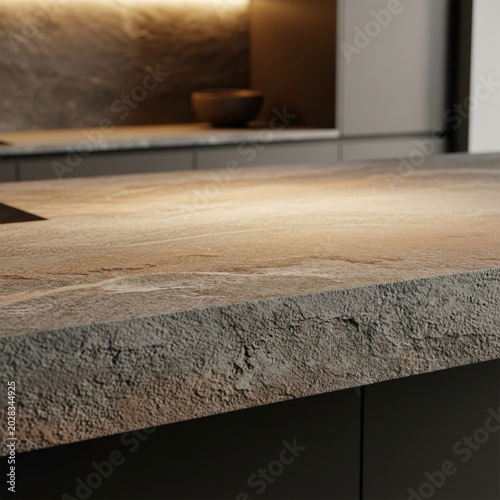 Textured Gray Kitchen Countertop with Black Cabinet Interior Design