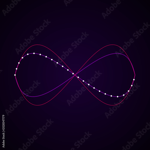 Foto Abstract glowing pink and purple infinity loop with white dots representing quan