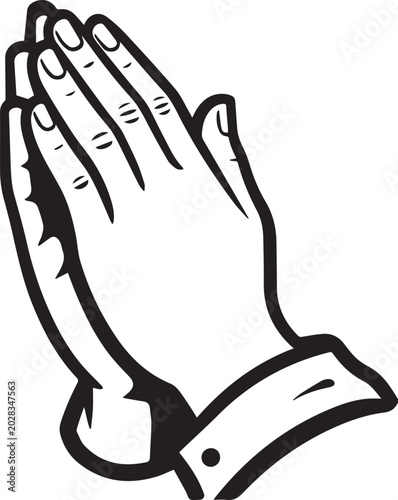 Tableau sur toile A simple, bold illustration depicts two hands clasped together in prayer, symbolizing faith, hope, and devotion