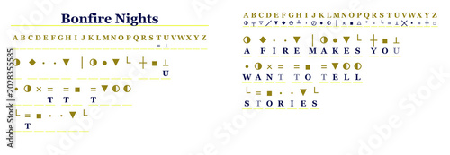 Billede på lærred Bonfire Nights code puzzle cryptogram with solution on transparent background