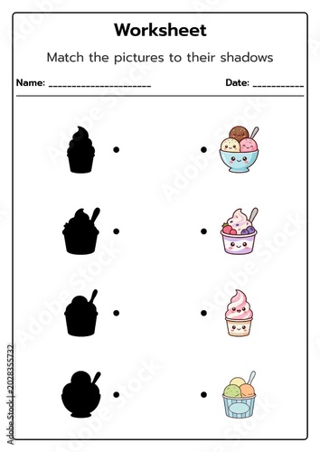 Fun Worksheet for Matching Pictures and Shadows of Ice Cream Treats