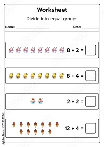 Fun Educational Worksheet for Kids on Division with Illustrations