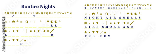 Bilde på lerret Bonfire Nights cryptogram challenge with solution isolated on transparency