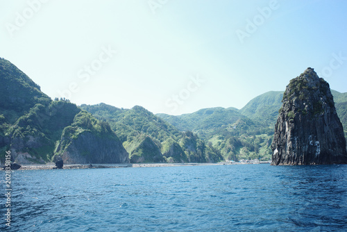 Tropical seascape with limestone karst formations