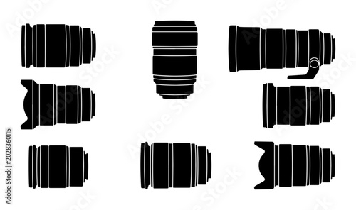 Bild auf Leinwand Camera Lens Collection, Photography Equipment Icons, Professional Optics Set, Di