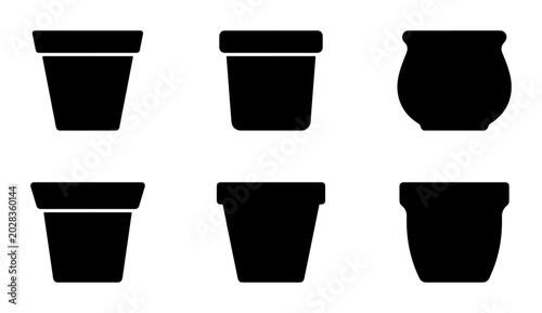 Foto Six Black Silhouette Planter Pots, Garden Container Icons, Ceramic Flower Vase S