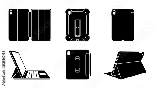 Tableau sur toile Tablet Case Mockups, Protective Cover Designs, Stand Folio Styles, Black Vector