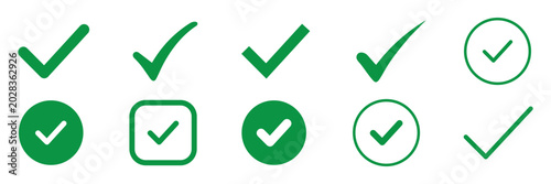 Photos green checkmark sign icon set check mark vector illustration set inside circle