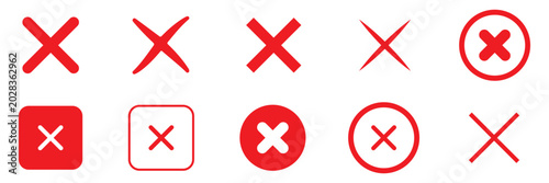 Foto red x mark cross icon set hand drawn brush stroke grunge bold rejection error cancel symbol vector design