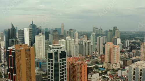Aerial view of Panorama of Manila with skyscrapers and business centers in a big city. Travel vacation concept