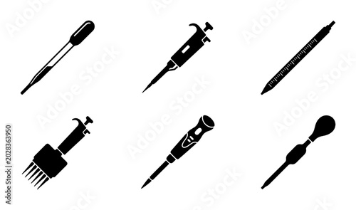 Photography Laboratory Pipette Icons, Scientific Liquid Transfer Tools, Medical Research Equ