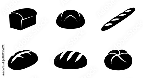 Obraz na płótnie Diverse Bread Icons Set, Bakery Food Vector Graphics, Fresh Baked Goods Collecti