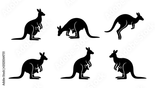 Photos Kangaroo Silhouettes Collection, Australian Wildlife Icons, Simple Vector Graphi