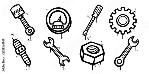 Tableau sur toile Set of graffiti spray Collection of Mechanical Equipment and Engineering Compone