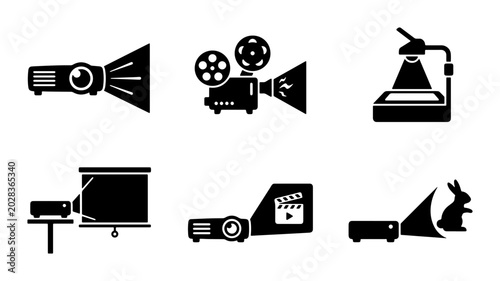 Canvastavla Retro Film Projectors, Vintage Cinema Camera, Overhead Projector Icons Set