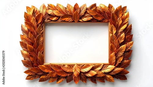 Golden Leaf Frame on White Background.
