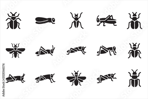 Insect icons set black silhouettes on a white background